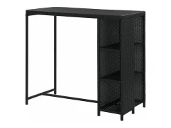 Mesa bar estante almacenaje 120x60x110cm ratán sintético negro