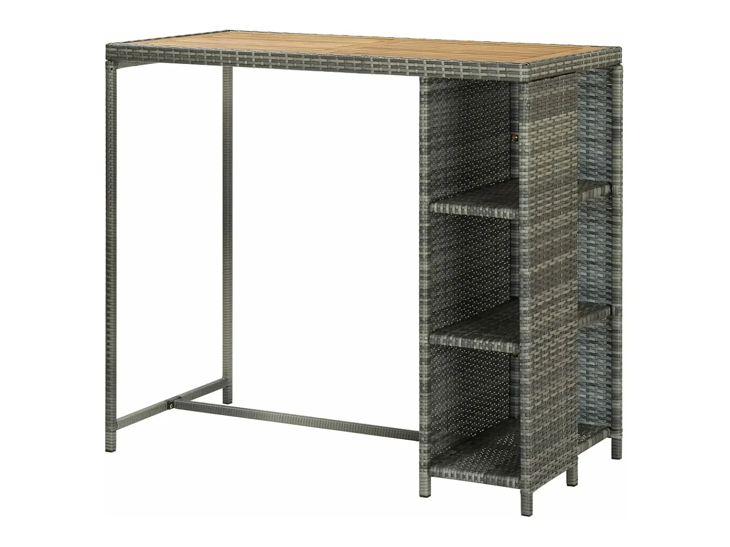 Mesa bar estante almacenaje 120x60x110 cm ratán sintético gris