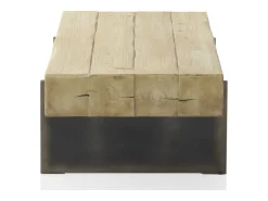 Mesa centro chapada en abeto con patas lacadas en color metálico