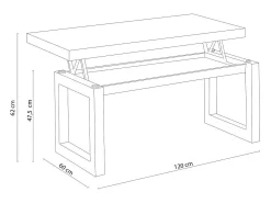 Mesa Centro Elevable Nórdico Roble Nordish Blanco 120x48x60cm