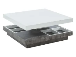 Mesa centro FAUSTO Tablero pivotante blanco y cemento