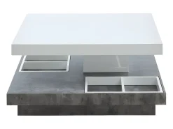 Mesa centro FAUSTO Tablero pivotante blanco y cemento