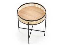 Mesa con pedestal Azurea de ratán natural y acero lacado negro