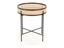Mesa con pedestal Azurea de ratán natural y acero lacado negro