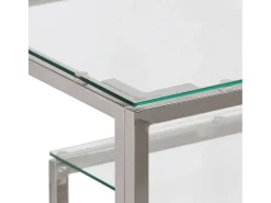 Mesa consola acero inoxidable plateado y vidrio templado ES651219