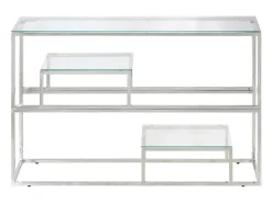 Mesa consola acero inoxidable plateado y vidrio templado ES651219