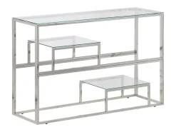 Mesa consola acero inoxidable plateado y vidrio templado ES651219
