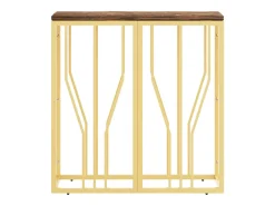 Mesa consola acero inoxidable y madera maciza reciclada dorada