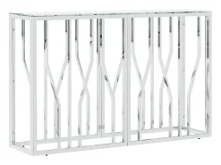 Mesa consola acero inoxidable y vidrio plateado 110x30x70 cm