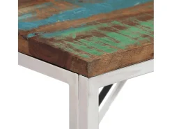 Mesa consola acero inoxidable madera maciza reciclada plateada