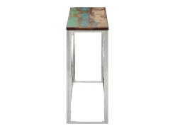 Mesa consola acero inoxidable madera maciza reciclada plateada
