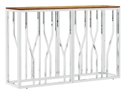 Mesa consola acero inoxidable y madera maciza acacia plateada ES407255