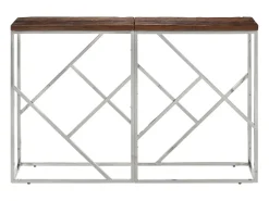 Mesa consola acero inoxidable madera maciza traviesa plateado ES739958