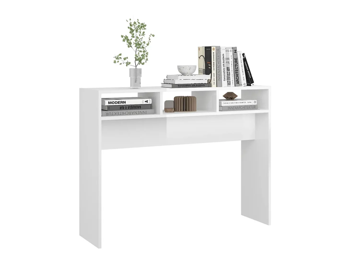 Mesa consola blanca brillante 105x30x80 cm madera de ingeniería