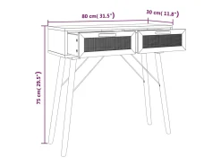 Mesa consola Blanca 80x30x75 cm Madera maciza de pino / ratán natural