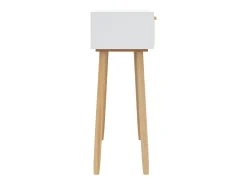 Mesa consola Blanca 80x30x75 cm Madera maciza de pino / ratán natural