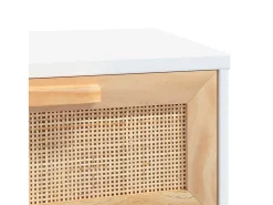 Mesa consola Blanca 80x30x75 cm Madera maciza de pino / ratán natural