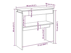 Mesa consola blanca 80x30x80 cm madera de ingeniería