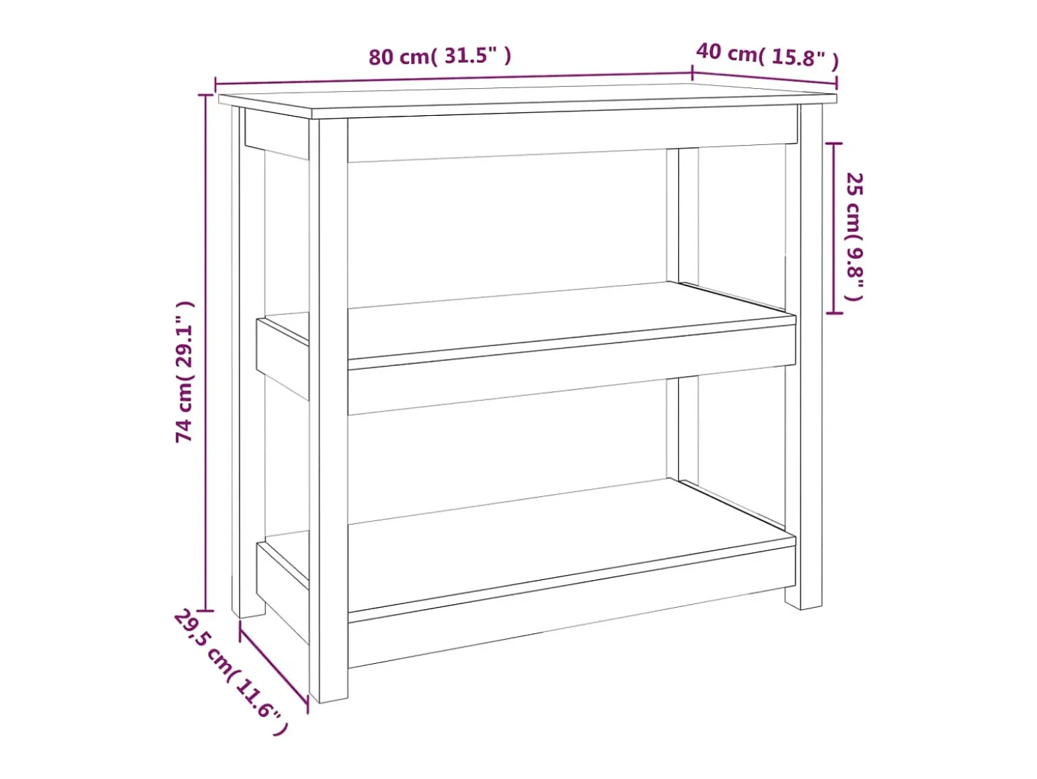 Mesa consola Blanca 80x40x74 cm Madera maciza de pino