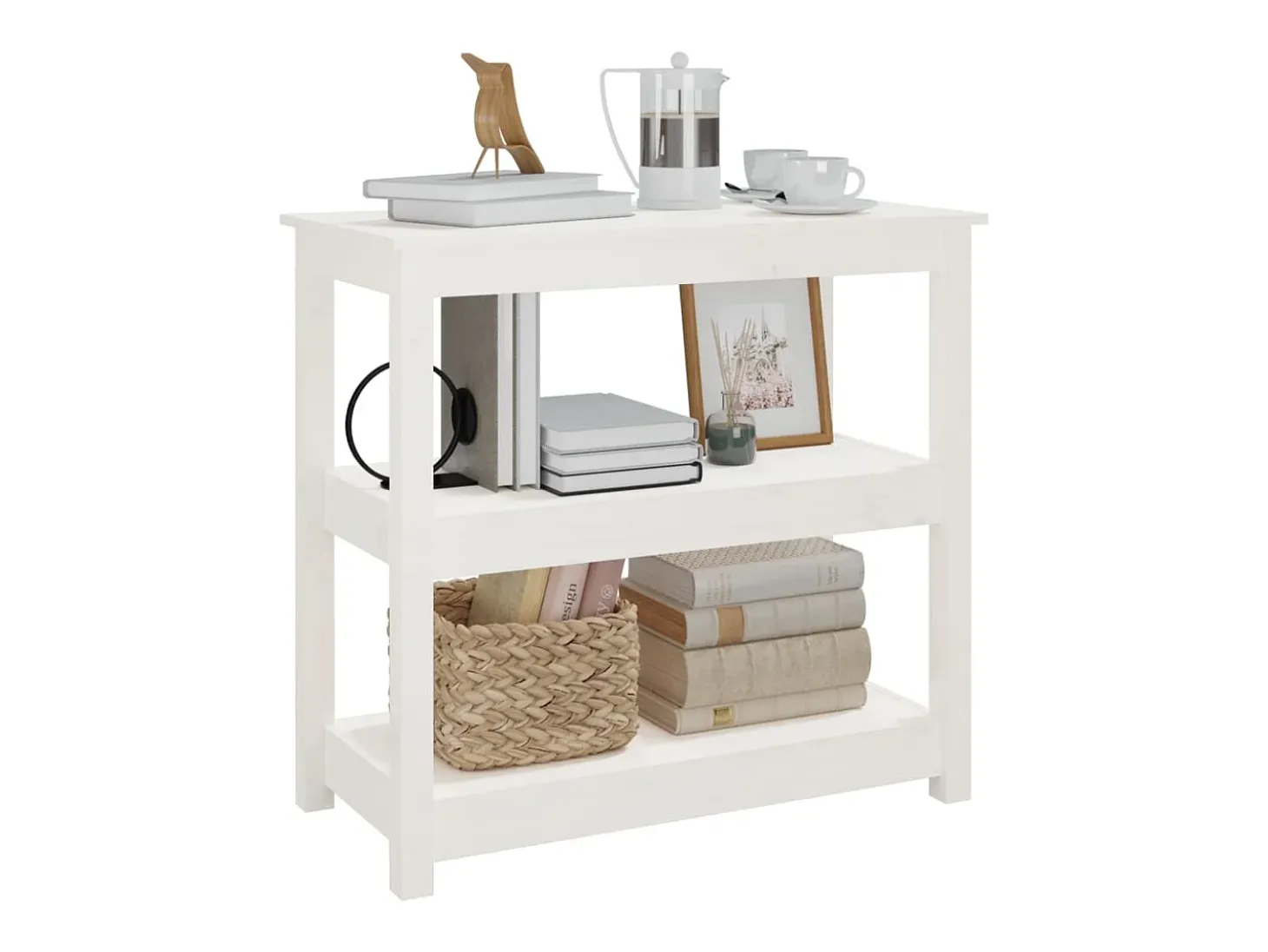 Mesa consola Blanca 80x40x74 cm Madera maciza de pino