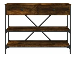 Mesa consola cajones estantes madera ingeniería roble ahumado