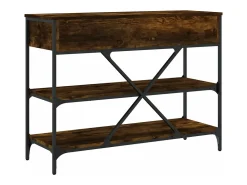 Mesa consola cajones estantes madera ingeniería roble ahumado