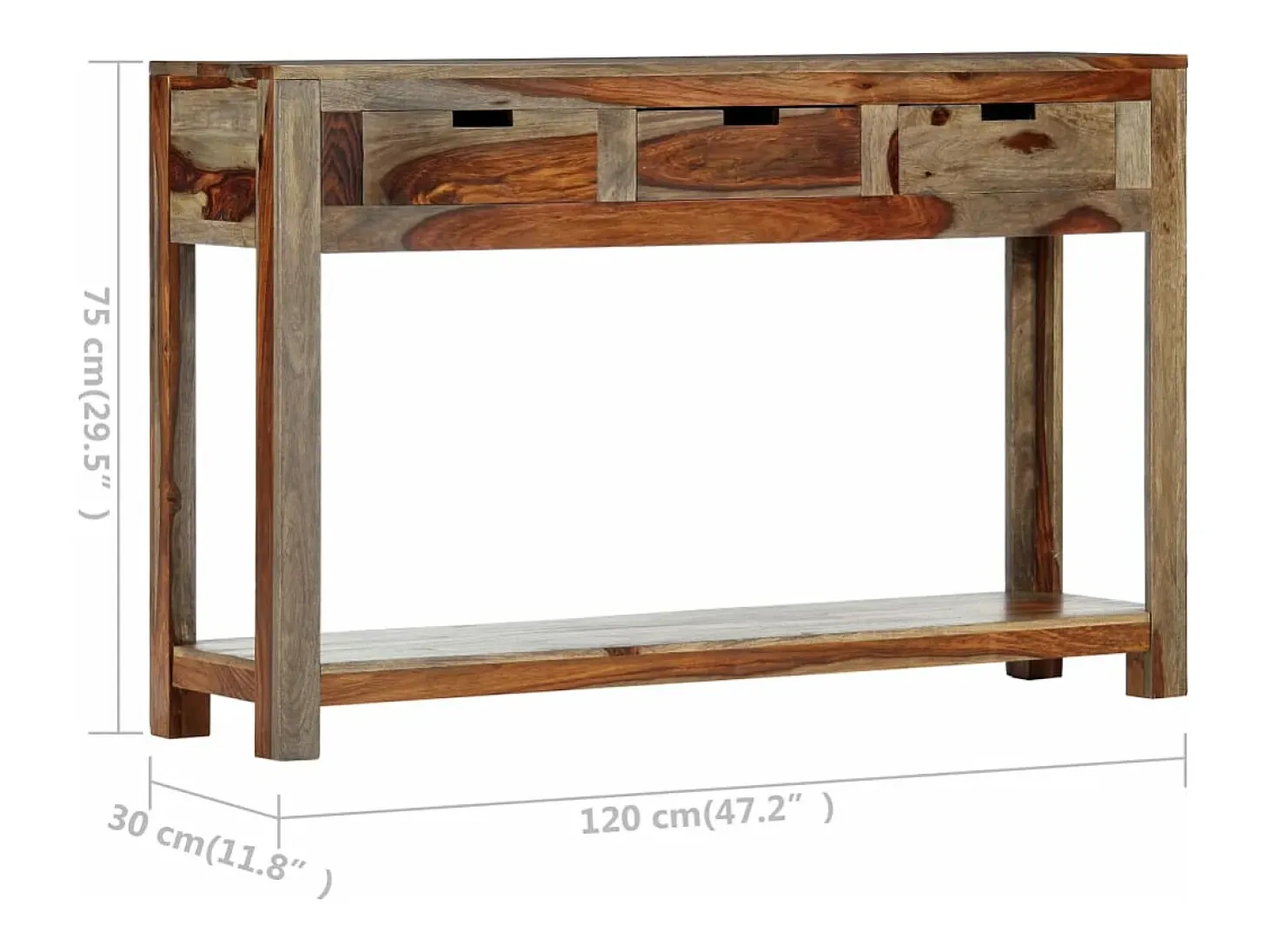 Mesa consola con 3 cajones madera maciza acacia 120x30x75cm