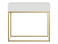 Mesa consola con cajón - 90 cm - blanca con patas de metal dorado - VELDIO