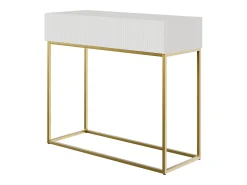 Mesa consola con cajón - 90 cm - blanca con patas de metal dorado - VELDIO