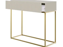 Mesa consola con cajón - 90 cm - taupe (gris-beige) con patas de metal dorado - VELDIO