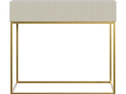 Mesa consola con cajón - 90 cm - taupe (gris-beige) con patas de metal dorado - VELDIO