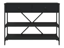 Mesa consola con cajones y estantes de madera de ingeniería negra