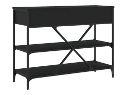 Mesa consola con cajones y estantes de madera de ingeniería negra