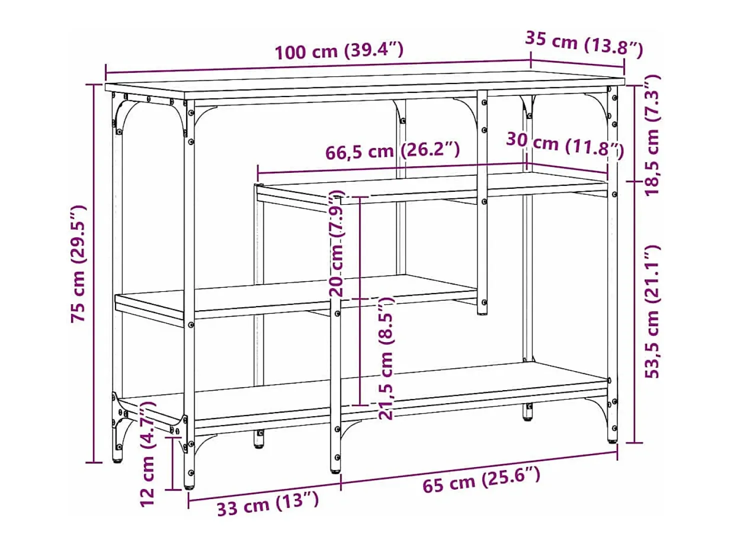 Mesa Consola con estante Madera vieja 100 x 35 x 75 cm
