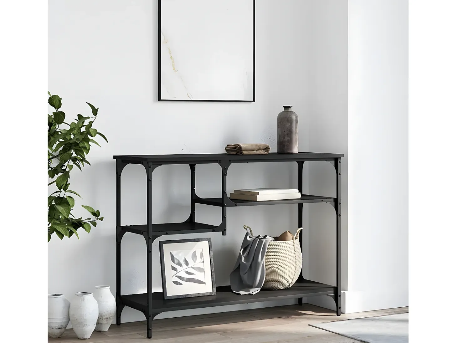 Mesa consola con estantes negro 100x35x75 cm ES303712