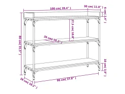 Mesa consola con estantes negro 100x30x80 cm