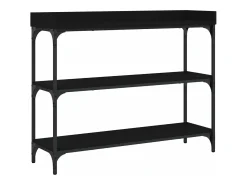 Mesa consola con estantes negro 100x30x80 cm