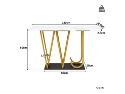Mesa consola con patas de metal dorado - Tapa efecto mármol 120 x 29,5 x 80 cm
