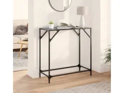 Mesa consola con superficie de vidrio negro acero 80x35x81 cm