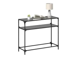 Mesa consola con superficie de vidrio negro acero 98x35x81 cm ES939280