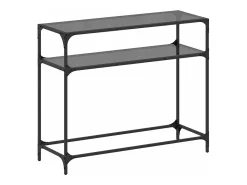 Mesa consola con superficie de vidrio negro acero 98x35x81 cm ES939280