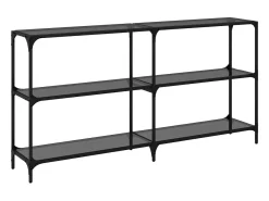 Mesa consola con superficie de vidrio negro acero 158,5x30x81cm