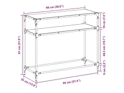Mesa consola con superficie de vidrio negro acero 98x35x81 cm