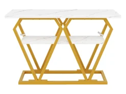 Mesa consola con tablero efecto mármol - Patas de metal dorado - Blanco