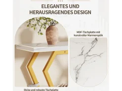 Mesa consola con tablero efecto mármol - Patas de metal dorado - Blanco