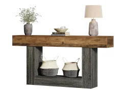 Mesa consola de 160 cm de largo, mesa de entrada de 2 niveles, mesa de sofá con almacenamiento, mesa de sofá de madera de estilo rústico para sala de estar, pasillo