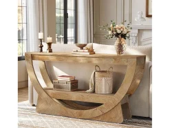 Mesa consola de 160 cm de largo, mesa de entrada estilo campestre con 2 estantes de almacenamiento