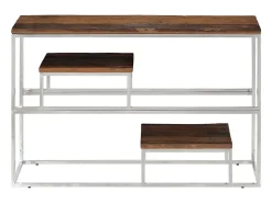 Mesa consola de acero inoxidable plateado y madera maciza