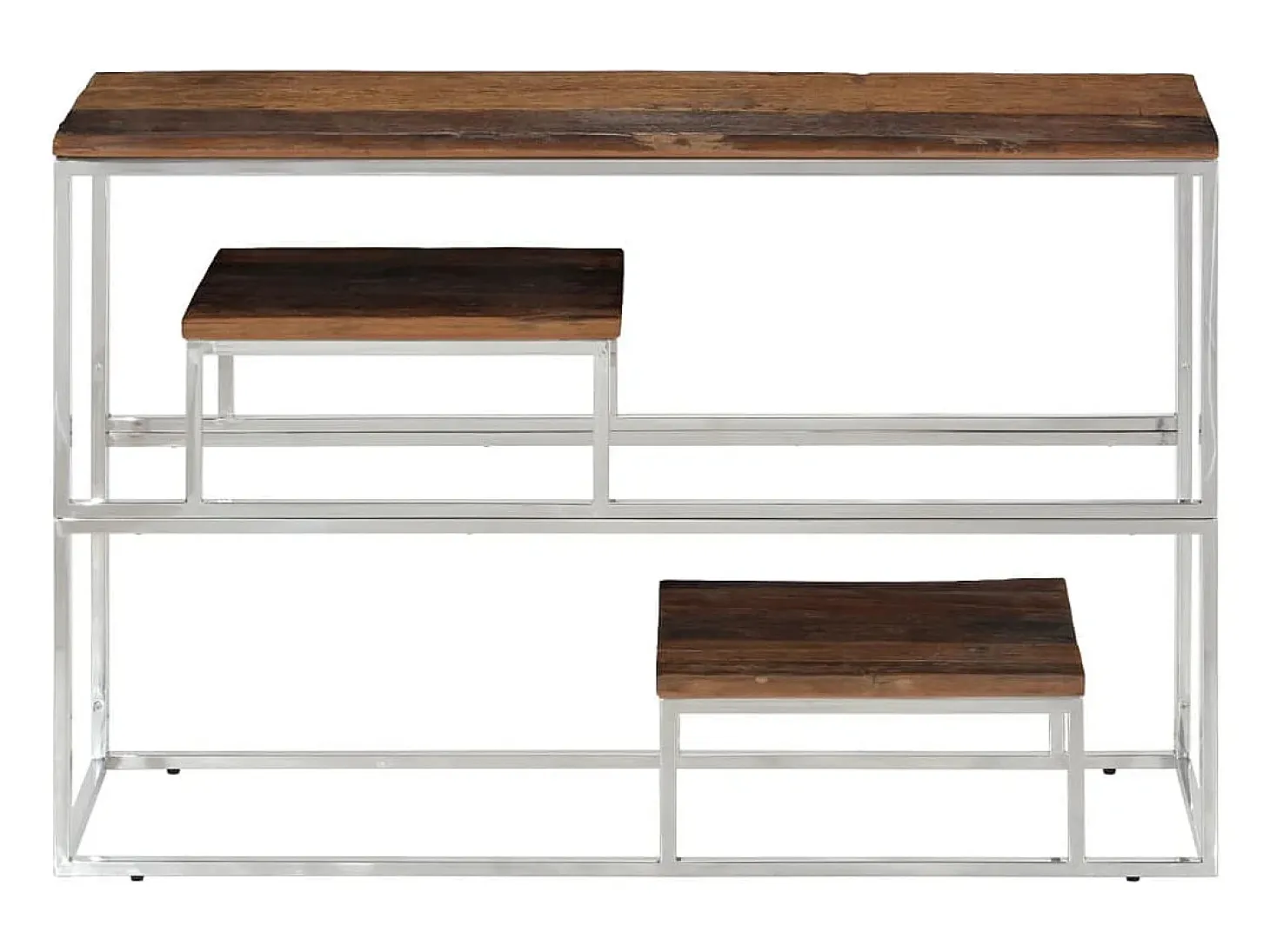 Mesa consola de acero inoxidable plateado y madera maciza