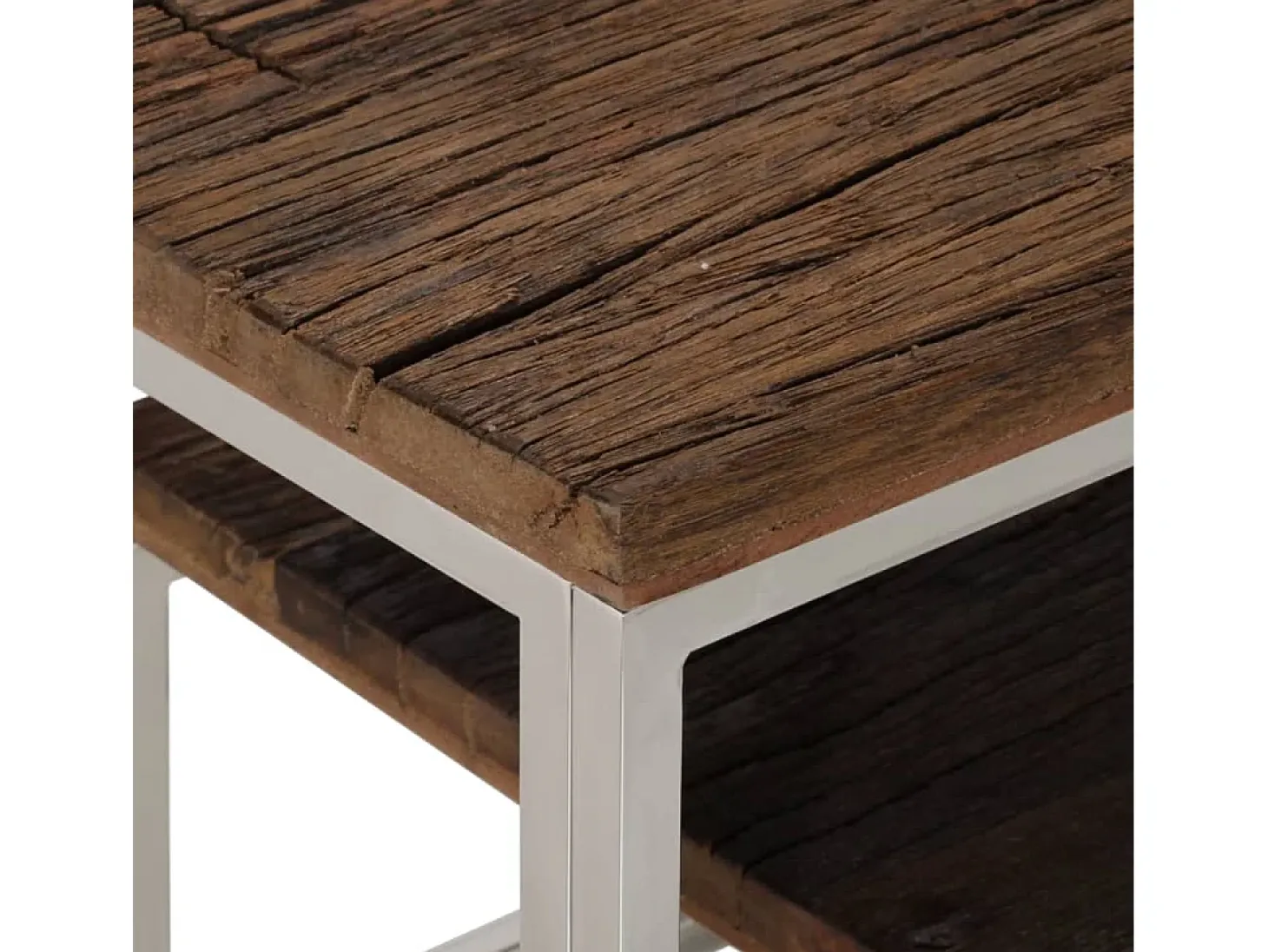 Mesa consola de acero inoxidable plateado y madera maciza